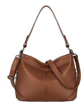Women's Upgraded Brown Genuine Leather Slouchy Purse Crossbody Bag Zipper Pocket